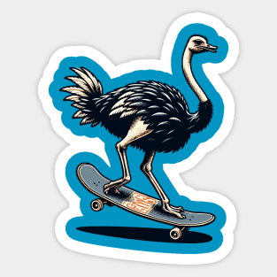 Ostrich bird riding a skateboard Sticker